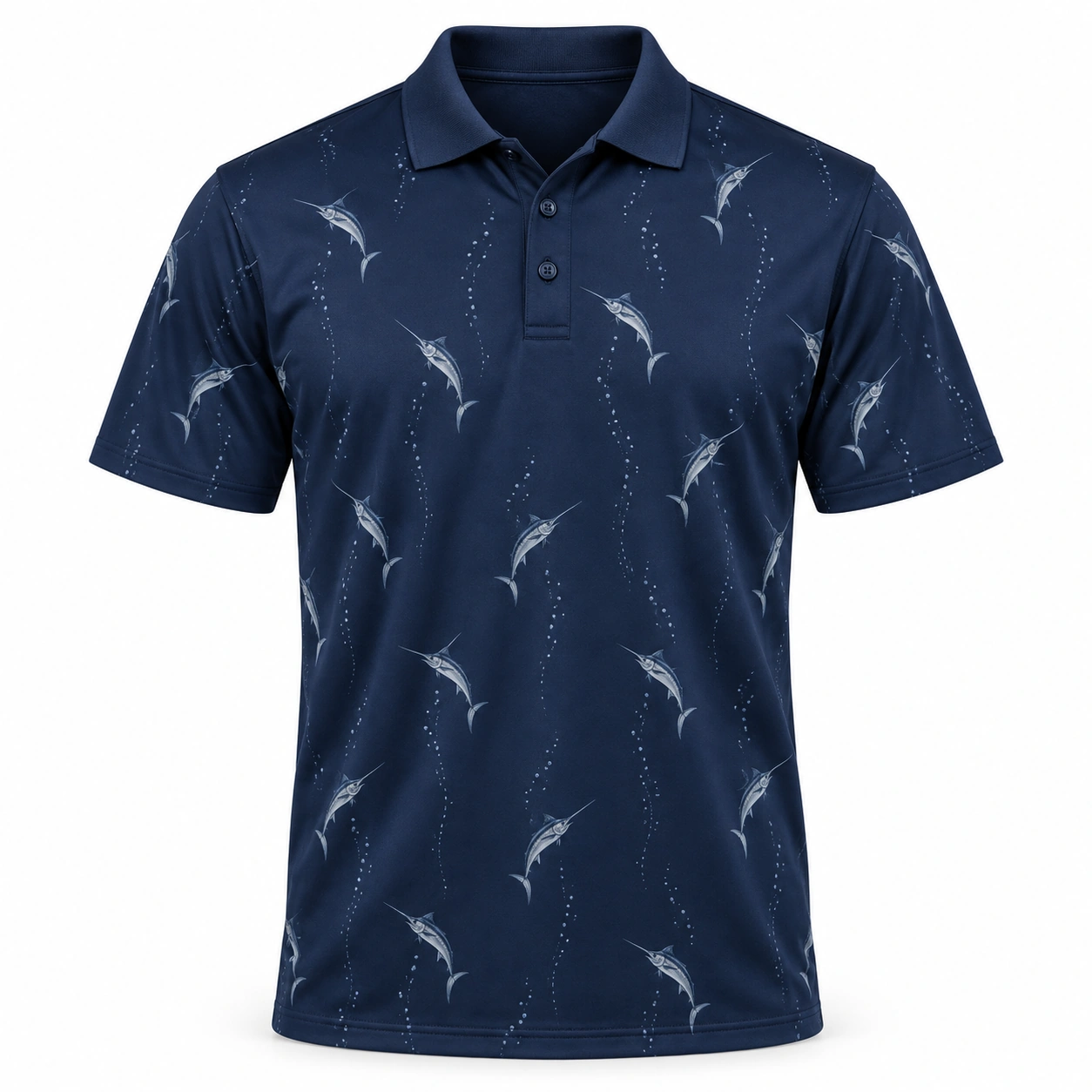 Marlin Longitudinal Drift Navy Pewter Polo Shirt - Front view