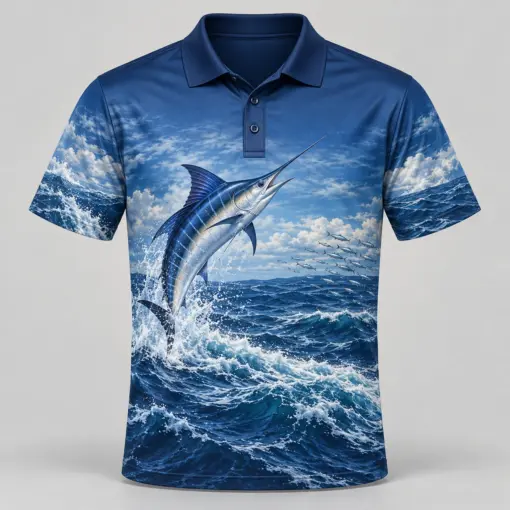Marlin Ocean Navy Offshore Polo Shirt - Front view