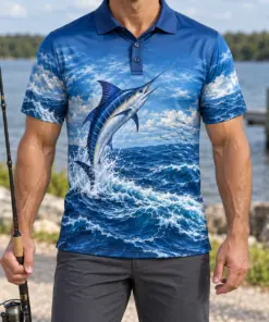 Marlin Ocean Navy Offshore Polo Shirt - Model wearing the product