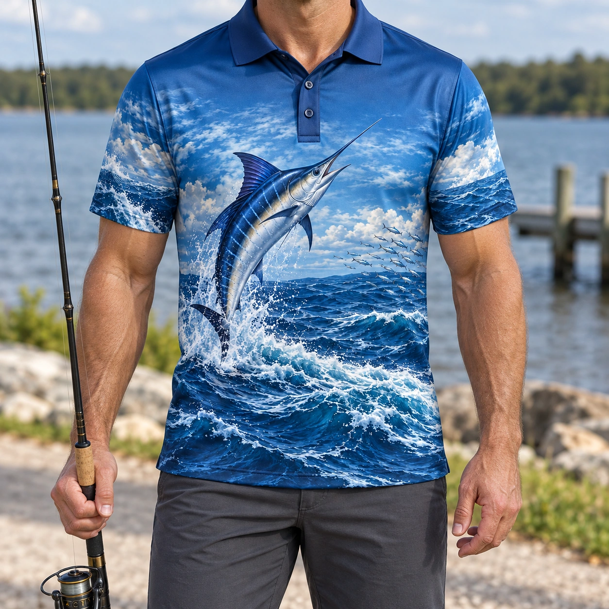 Marlin Ocean Navy Offshore Polo Shirt - Model wearing the product