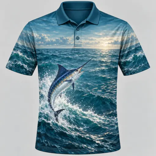 Marlin Ocean Petrol Horizon Polo Shirt - Front view
