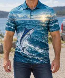 Marlin Ocean Petrol Horizon Polo Shirt - Model wearing the product