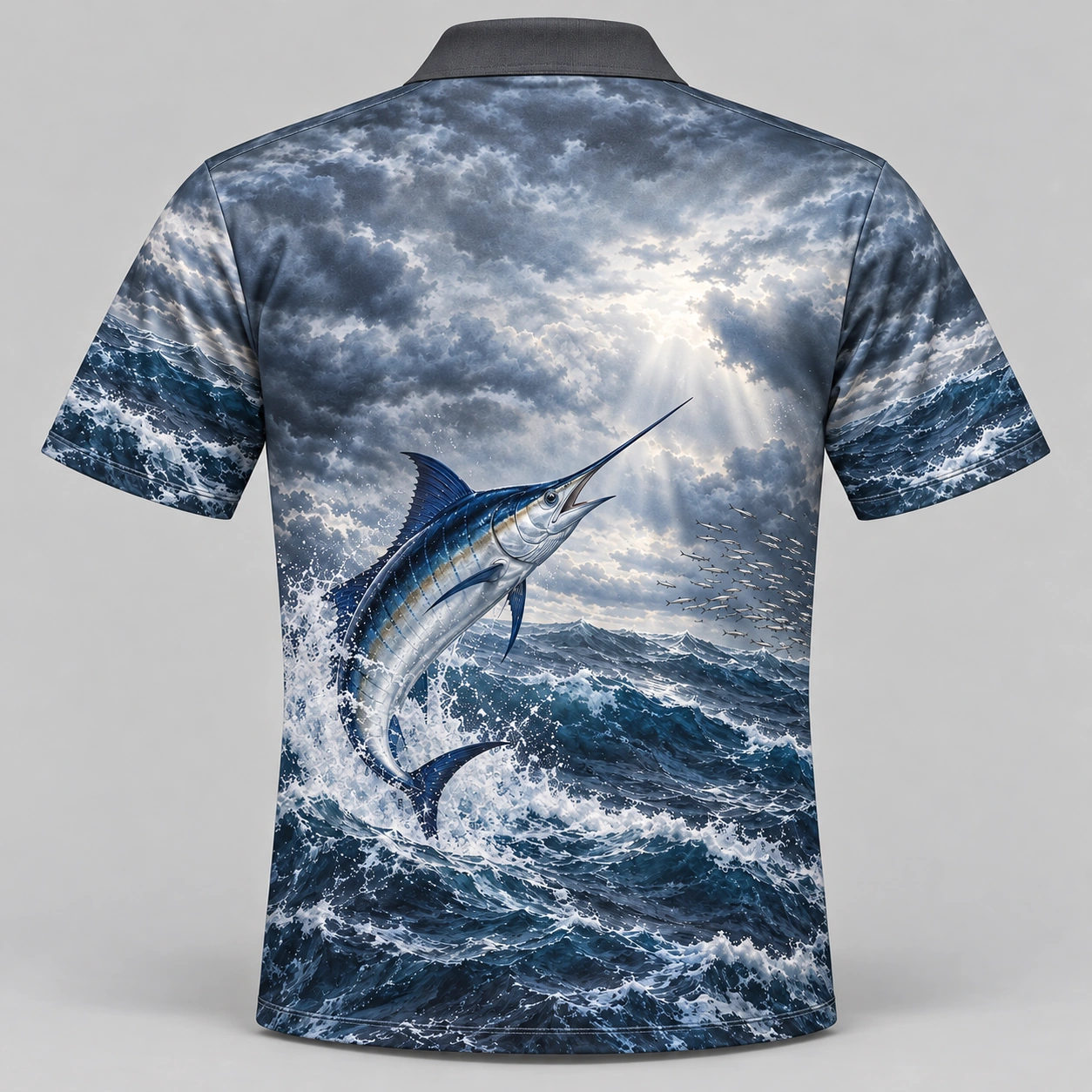 Marlin Ocean Storm Silver Polo Shirt - Back view