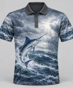 Marlin Ocean Storm Silver Polo Shirt - Front view