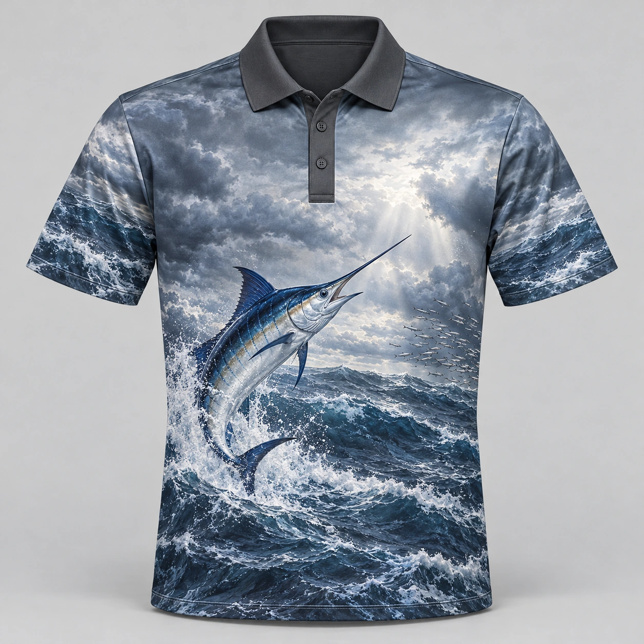 Marlin Ocean Storm Silver Polo Shirt - Front view