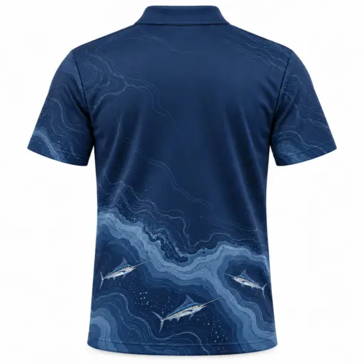 Marlin Quiet Offshore Ink Ash Polo Shirt - Back view