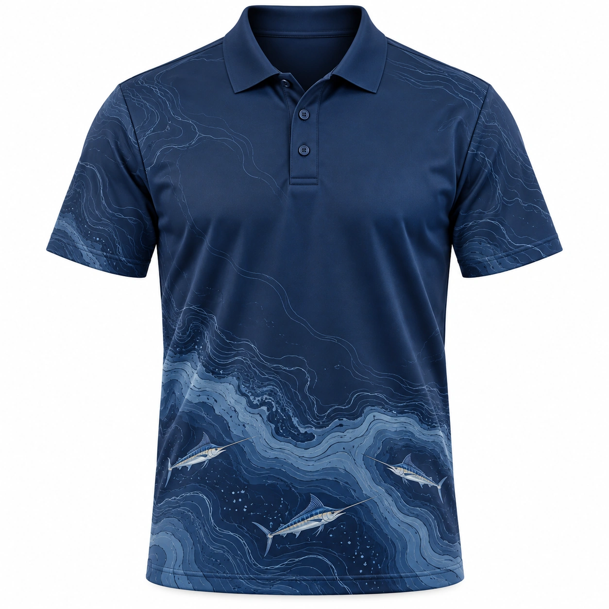 Marlin Quiet Offshore Ink Ash Polo Shirt - Front view