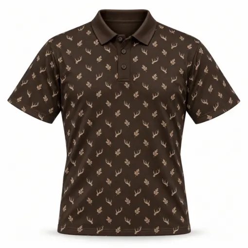 Micro Antlers and Oak Espresso Polo Shirt - Front view