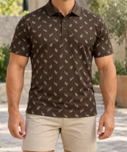 Micro Antlers and Oak Espresso Polo Shirt - Model wearing the product