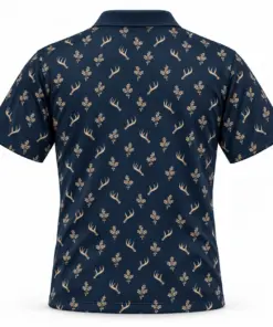 Micro Antlers and Oak Midnight Navy Polo Shirt - Back view