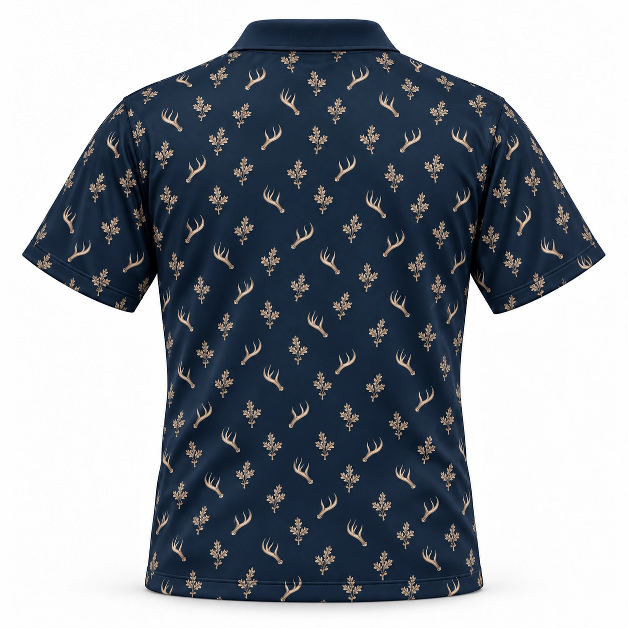 Micro Antlers and Oak Midnight Navy Polo Shirt - Back view