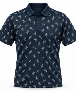 Micro Antlers and Oak Midnight Navy Polo Shirt - Front view