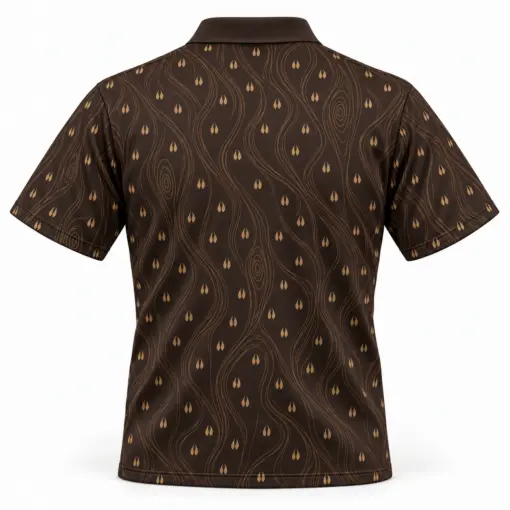 Micro Deer Hooves and Gold Woodgrain Espresso Polo Shirt - Back view