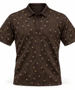 Micro Deer Hooves and Gold Woodgrain Espresso Polo Shirt - Front view