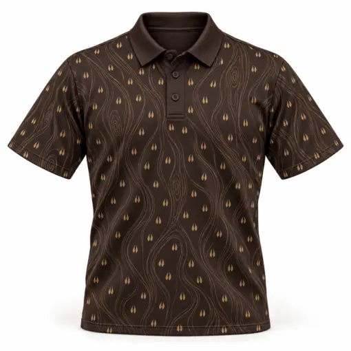 Micro Deer Hooves and Gold Woodgrain Espresso Polo Shirt - Front view