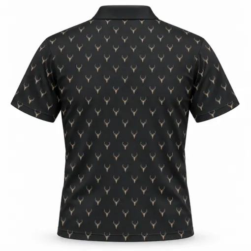 Micro Deer Skulls Charcoal Polo Shirt - Back view