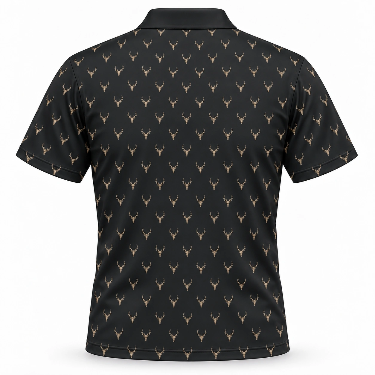 Micro Deer Skulls Charcoal Polo Shirt - Back view