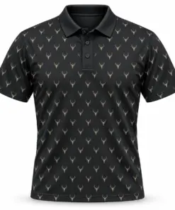 Micro Deer Skulls Charcoal Polo Shirt - Front view