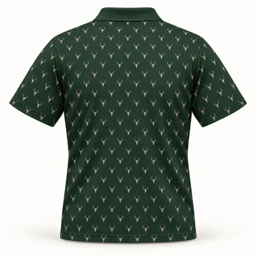 Micro Deer Skulls Forest Green Polo Shirt - Back view