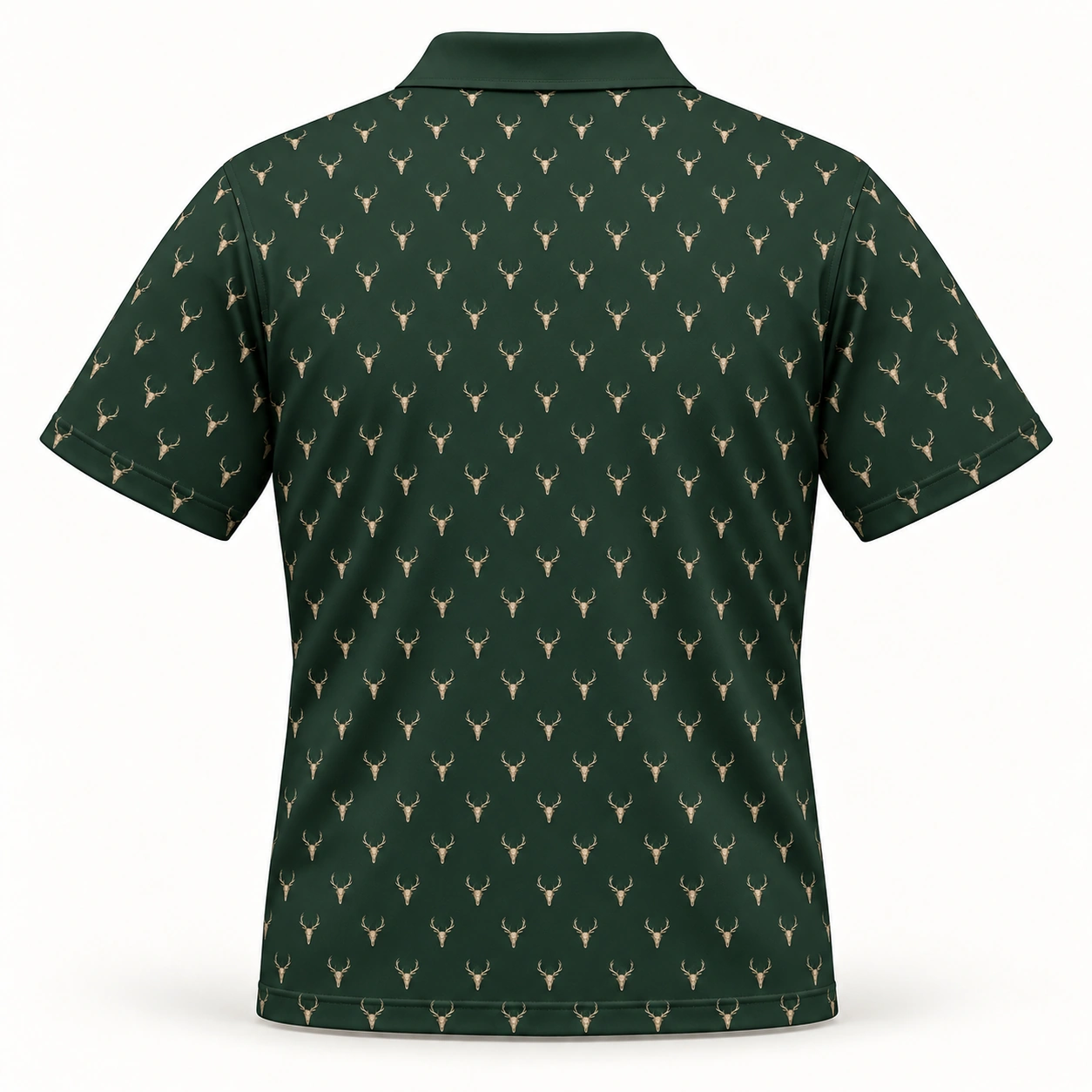 Micro Deer Skulls Forest Green Polo Shirt - Back view
