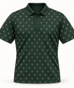Micro Deer Skulls Forest Green Polo Shirt - Front view