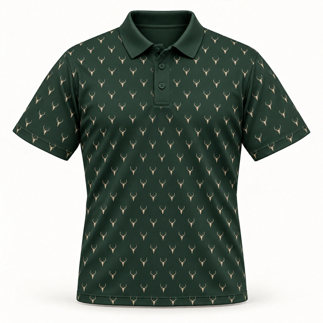 Micro Deer Skulls Forest Green Polo Shirt - Front view