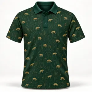 Micro Wild Boar and Gold Woodgrain Forest Green Polo Shirt