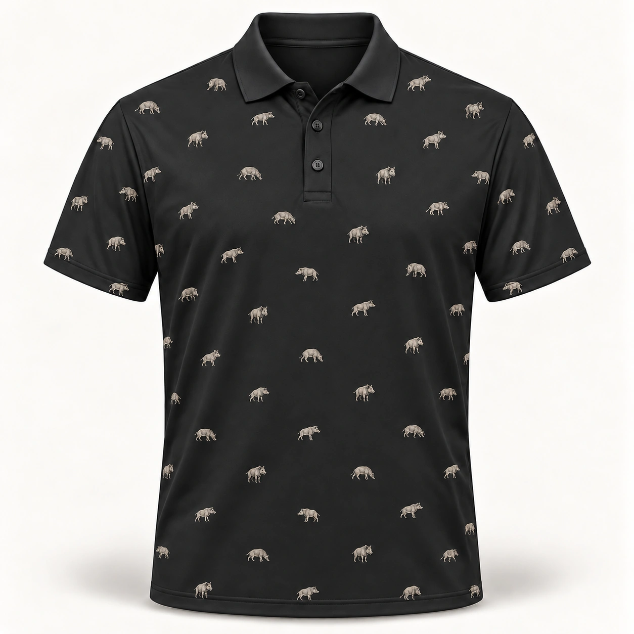 Micro Wild Boar Charcoal Polo Shirt - Front view