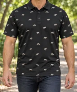 Micro Wild Boar Charcoal Polo Shirt - Model wearing the product