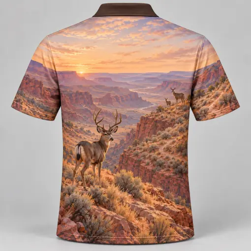Mule Deer Mountains Canyon Dawn Polo Shirt - Back view