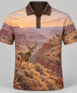 Mule Deer Mountains Canyon Dawn Polo Shirt - Front view