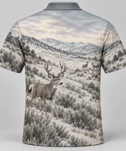 Mule Deer Mountains Winter Brush Polo Shirt - Back view