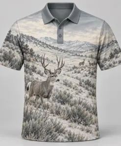 Mule Deer Mountains Winter Brush Polo Shirt - Front view