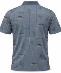 Perch Waterleaf Plaid Slate Stone Polo Shirt - Back view