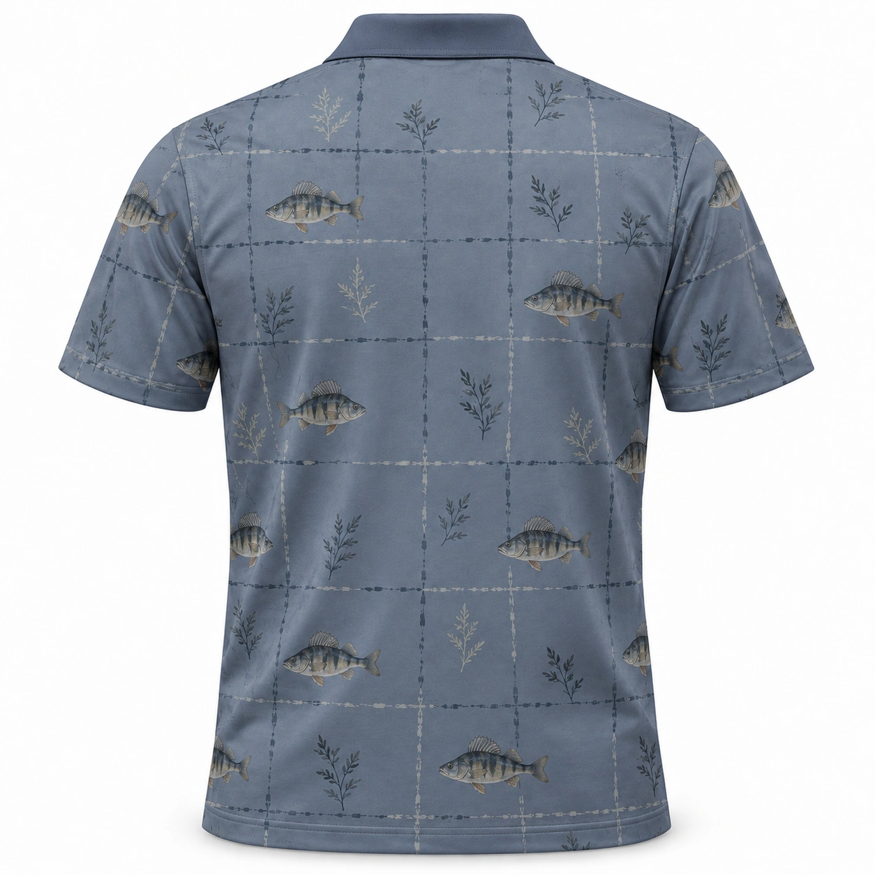 Perch Waterleaf Plaid Slate Stone Polo Shirt - Back view