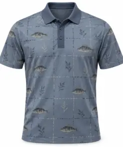 Perch Waterleaf Plaid Slate Stone Polo Shirt - Front view