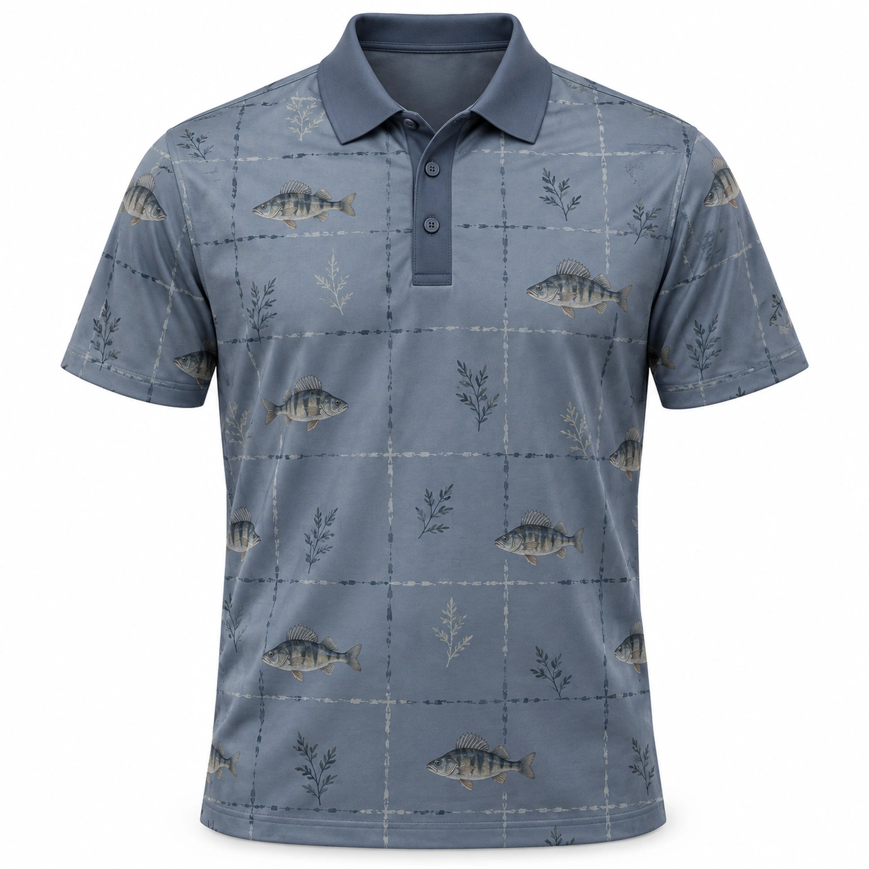 Perch Waterleaf Plaid Slate Stone Polo Shirt - Front view