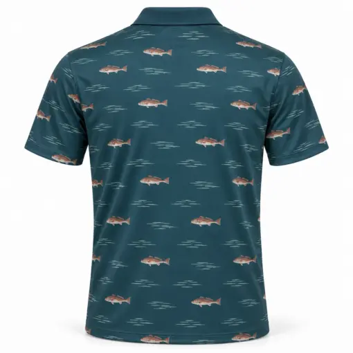 Redfish Tidal Steps Petrol Ash Polo Shirt - Back view