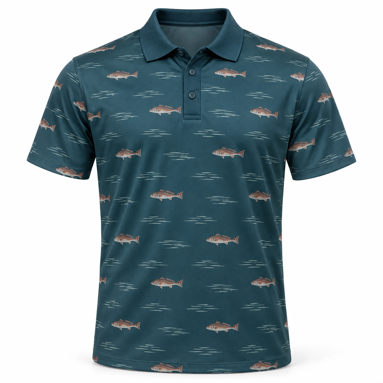 Redfish Tidal Steps Petrol Ash Polo Shirt - Front view