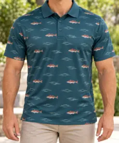 Redfish Tidal Steps Petrol Ash Polo Shirt - Model wearing the product