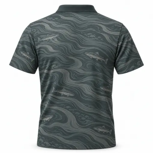 Salmon River Grain Smoke Pine Polo Shirt - Back view