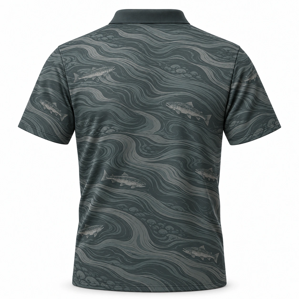 Salmon River Grain Smoke Pine Polo Shirt - Back view