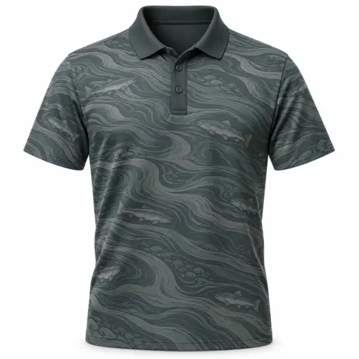 Salmon River Grain Smoke Pine Polo Shirt - Front view