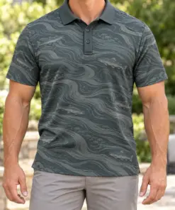Salmon River Grain Smoke Pine Polo Shirt - Model wearing the product