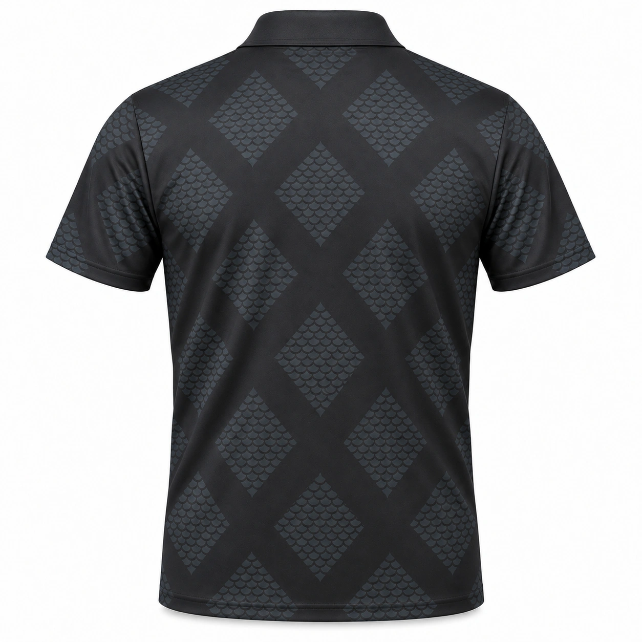 Scale Broken Argyle Graphite Petrol Polo Shirt - Back view