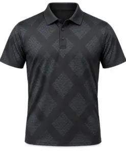 Scale Broken Argyle Graphite Petrol Polo Shirt - Front view