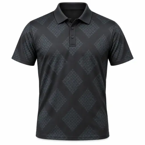 Scale Broken Argyle Graphite Petrol Polo Shirt - Front view