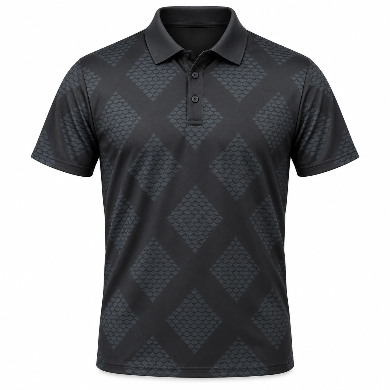 Scale Broken Argyle Graphite Petrol Polo Shirt - Front view