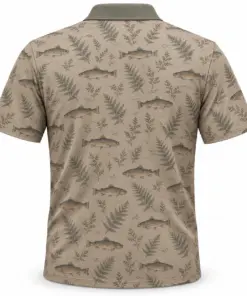 Trout Fern Tiles Taupe Sage Polo Shirt - Back view