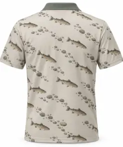 Trout Pebble Mosaic Stone Slate Polo Shirt - Back view